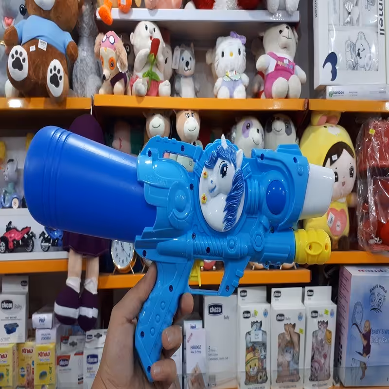 اسباب بازی تفنگ آبپاش تلمبه ای طرح یونیکورن رنگ آبی 