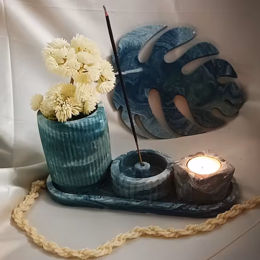 ست دکوراتیو بتنی 4تیکه سینی بیضی  