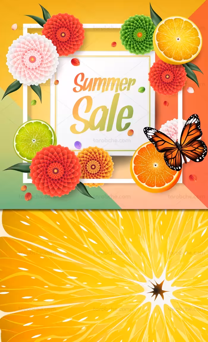 وکتور طرح بنر فروش تابستانه با گل های رنگی - گرافیک با طعم تربچه
