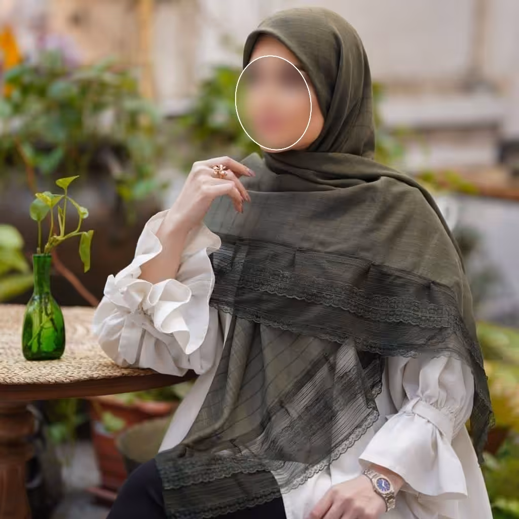 روسری نخی و خنک دور گیپور سبز یشمی