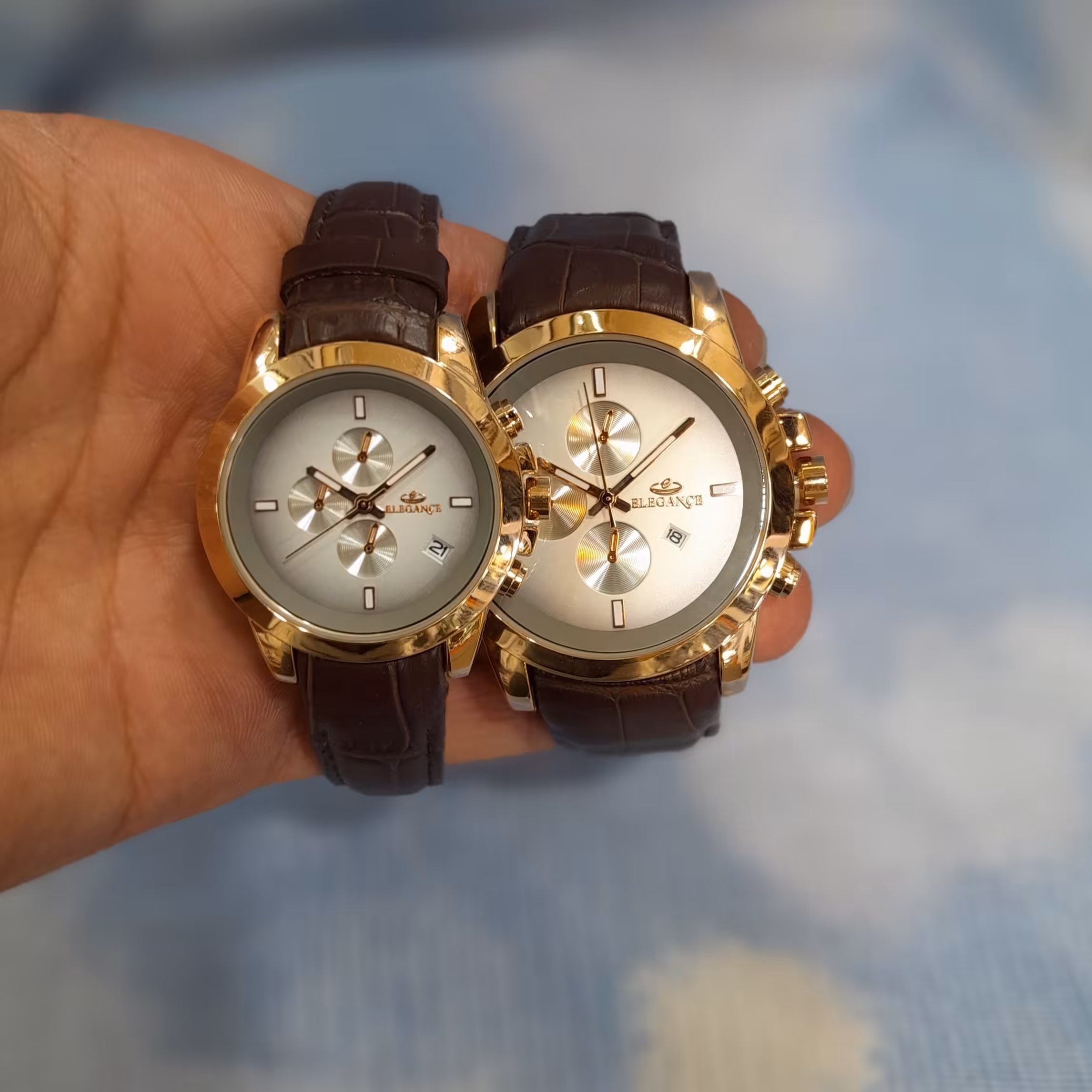 ساعت برند الگانس بند چرمی.موتور اصلی با ضمانت.بنداصلی فیت.قفل دوحالته اصلی.طرح3موتوره.باتقویم.باجنس درجه دو مقایسه نشود.