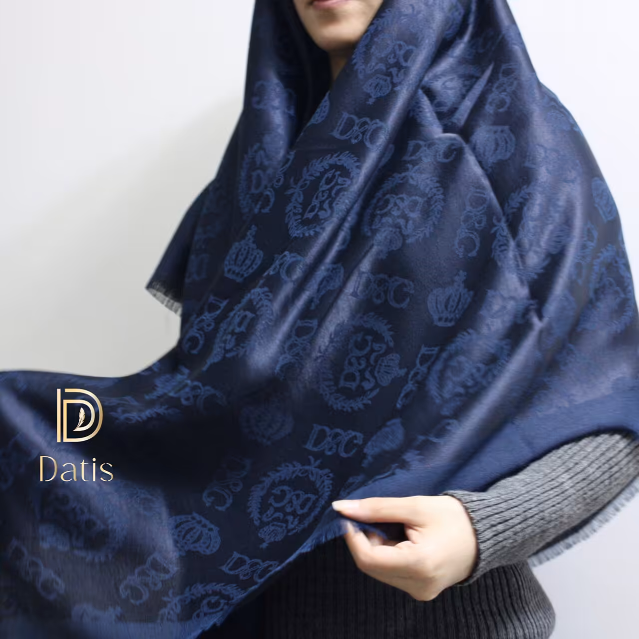 روسری ژاکارد دو فاز رنگ سرمه ای در 5 طرح مختلف