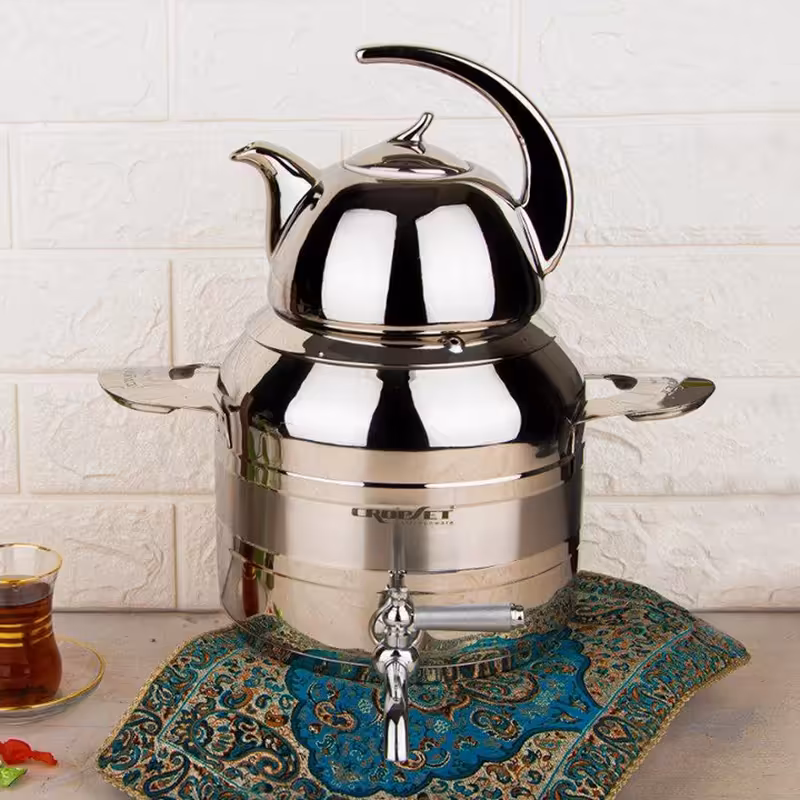 ست کتری قوری کروپ ست مدل دیتا نقره‌ای کد 205