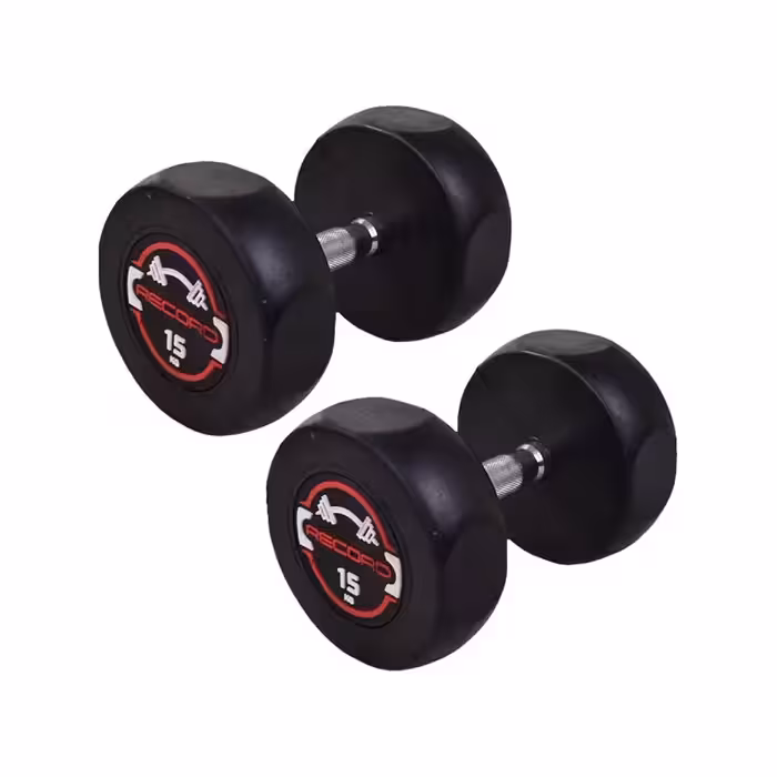 دمبل گرد استوپ دار 15 کیلوگرمی Record بسته دو عددی