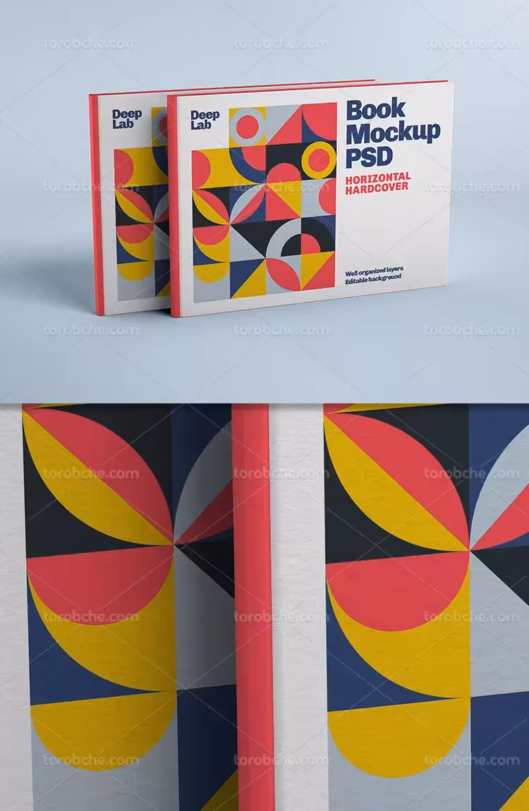 موکاپ جلد کتاب افقی با کیفیت | گرافیک با طعم تربچه
