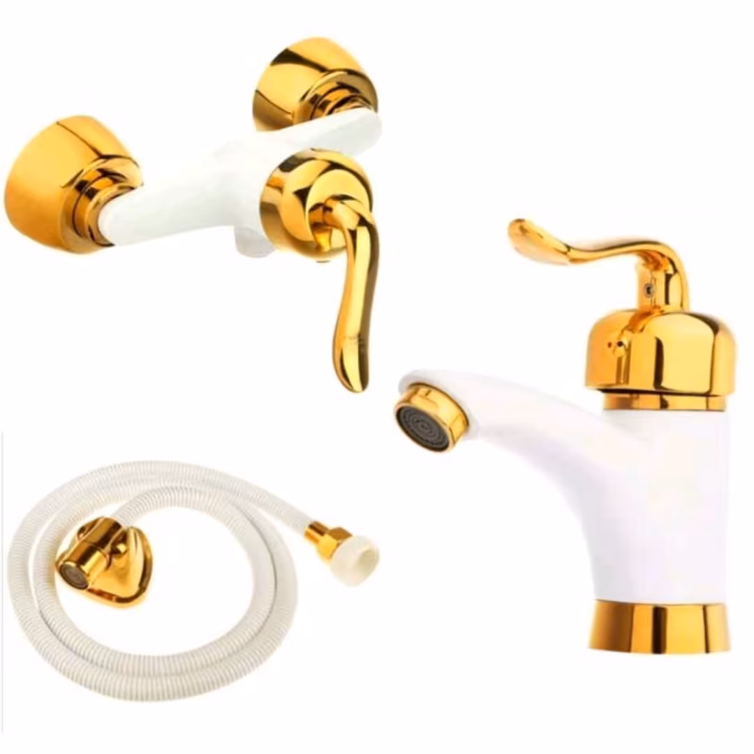 نیم ست شیرالات  اهرمی سفید طلائی 