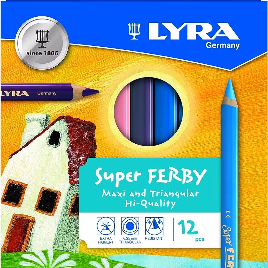 مداد رنگی سه گوش لیرا 12 رنگ مدل super ferby