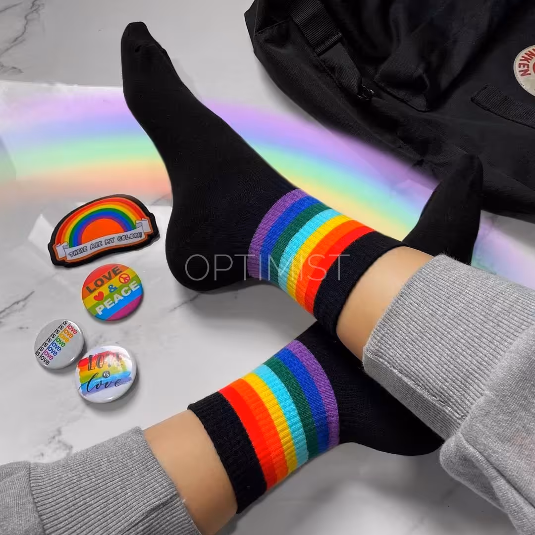 جوراب ساقدار rainbow زمینه مشکی کش انگلیسی اسپرت فری سایز