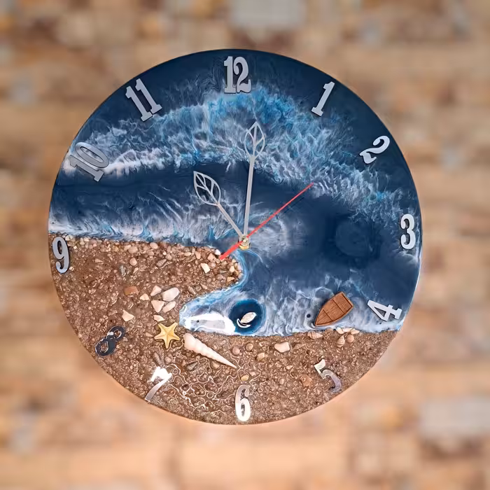 ساعت دیواری رزینی ساحل موج ودریا سایز 40 
