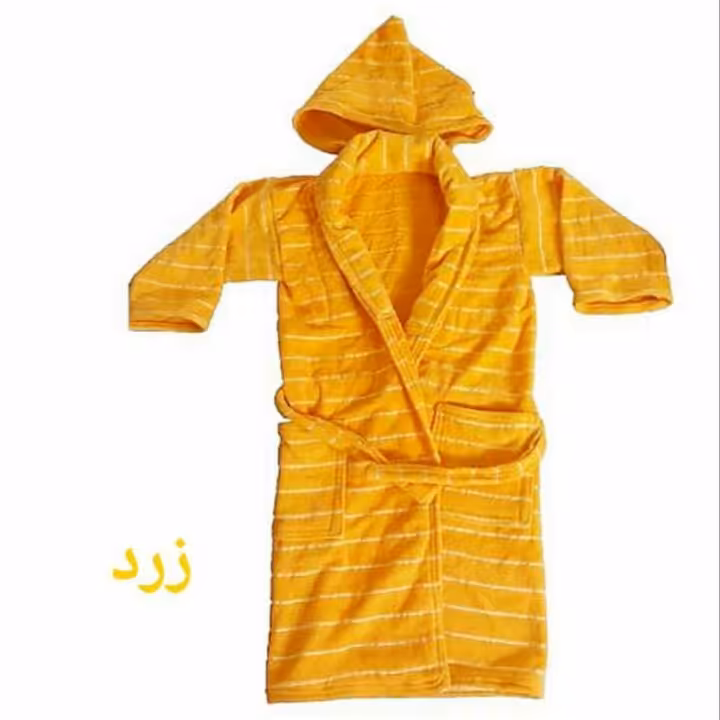 حوله پالتویی کودک مدل راه راه سایز 80 رنگ زرد