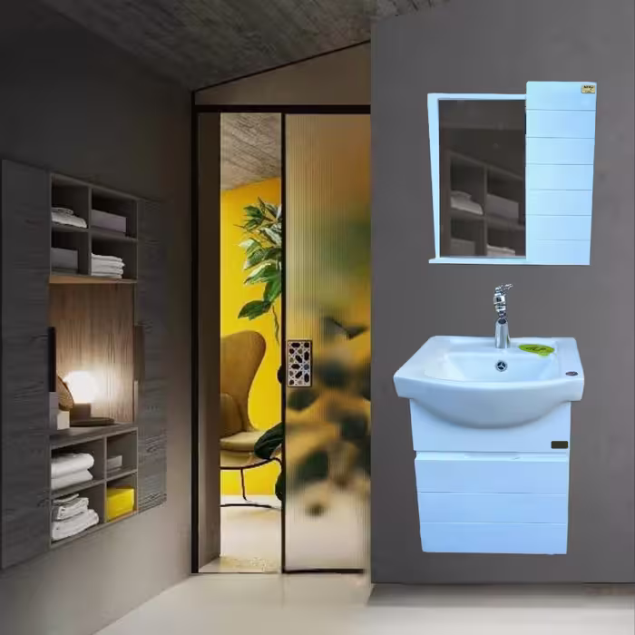 فول ست سفید دیواری مدل 2042 روشویی کابینتی سنگ آینه باکس 