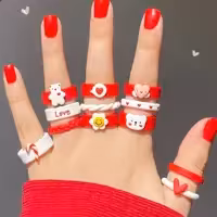 ست انگشتر خمیری ترند قرمز 12 عددی فانتزی ضد آب نشکن