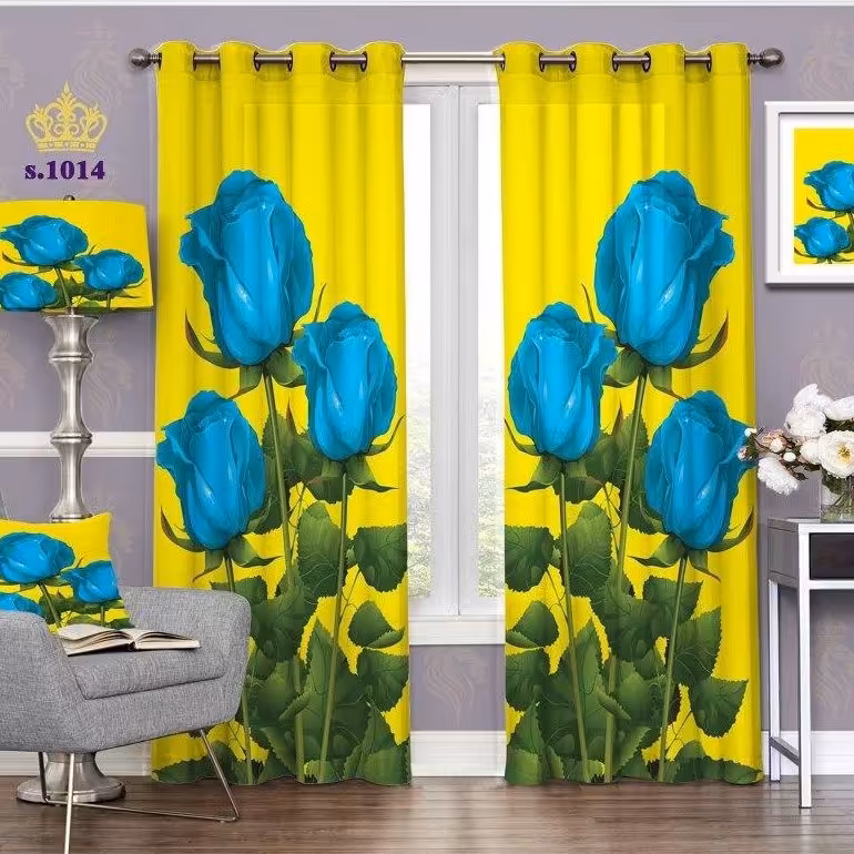 پرده پذیرایی دو قواره پانچ گلدار طرح فانتزی گل رُز کد S1014