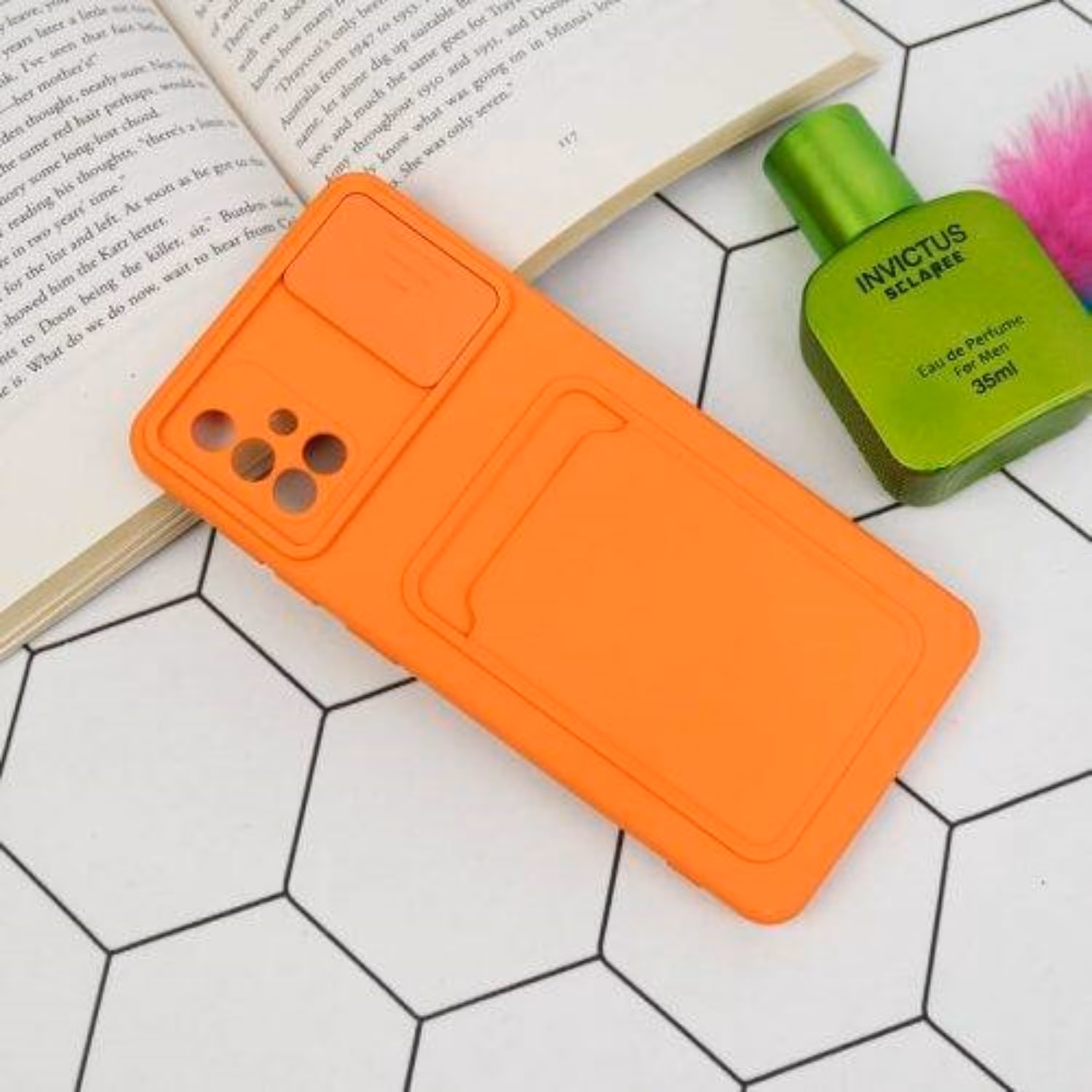 قاب سیلیکونی جاکارتی دار محافظ لنزکشویی Samsung A71 رنگ نارنجی