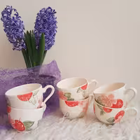 ست 6 عددی فنجان دست ساز سرامیکی ، طرح شکوفه گیلاس، مصرفی و کاربردی