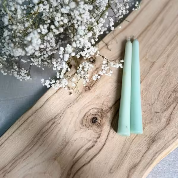 شمع قلمی  20 سانتی رنگ سبز پاستیلی بسته 12عددی جعبه چوبی