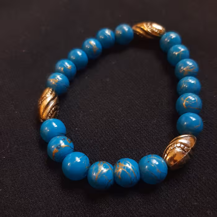 دستبند دستساز مهره‌ای آبی طرح فیروزه گرد