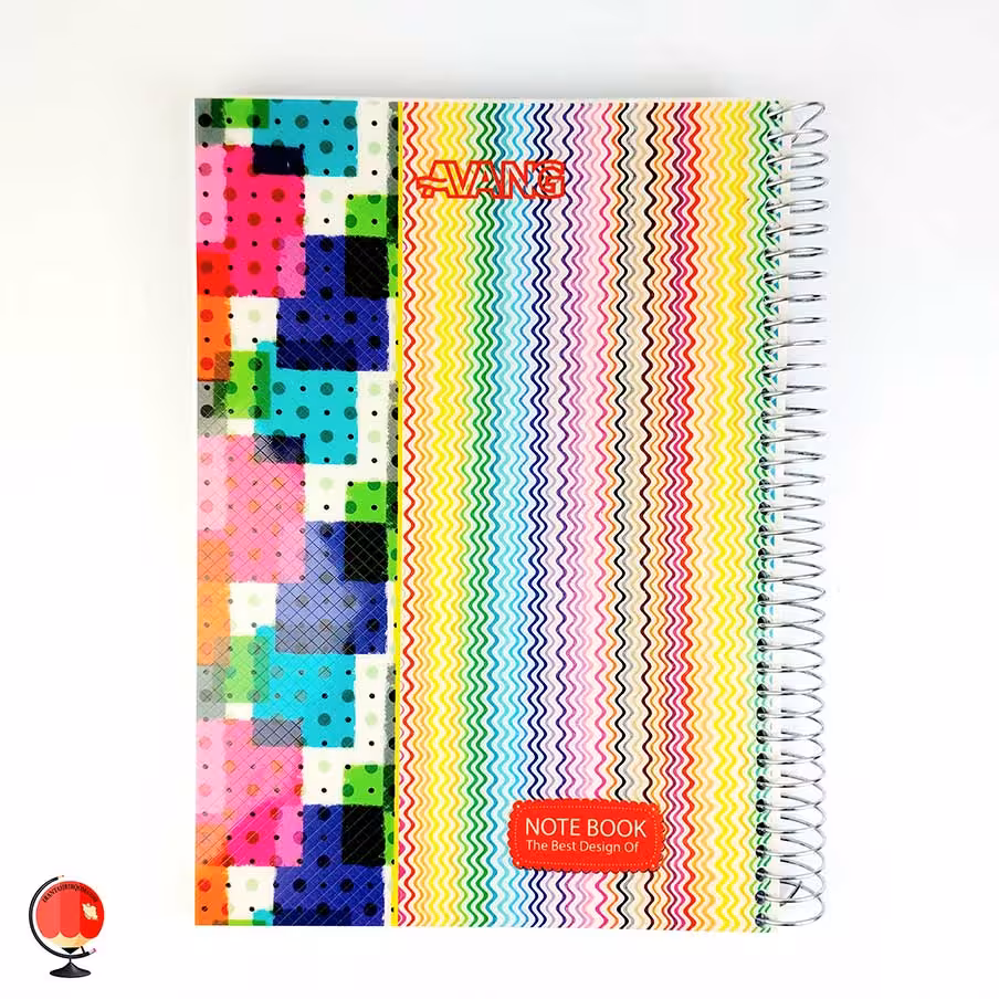 دفتر مشق 160 برگ سیمی طرح رنگارنگ جلد طلقی آونگ