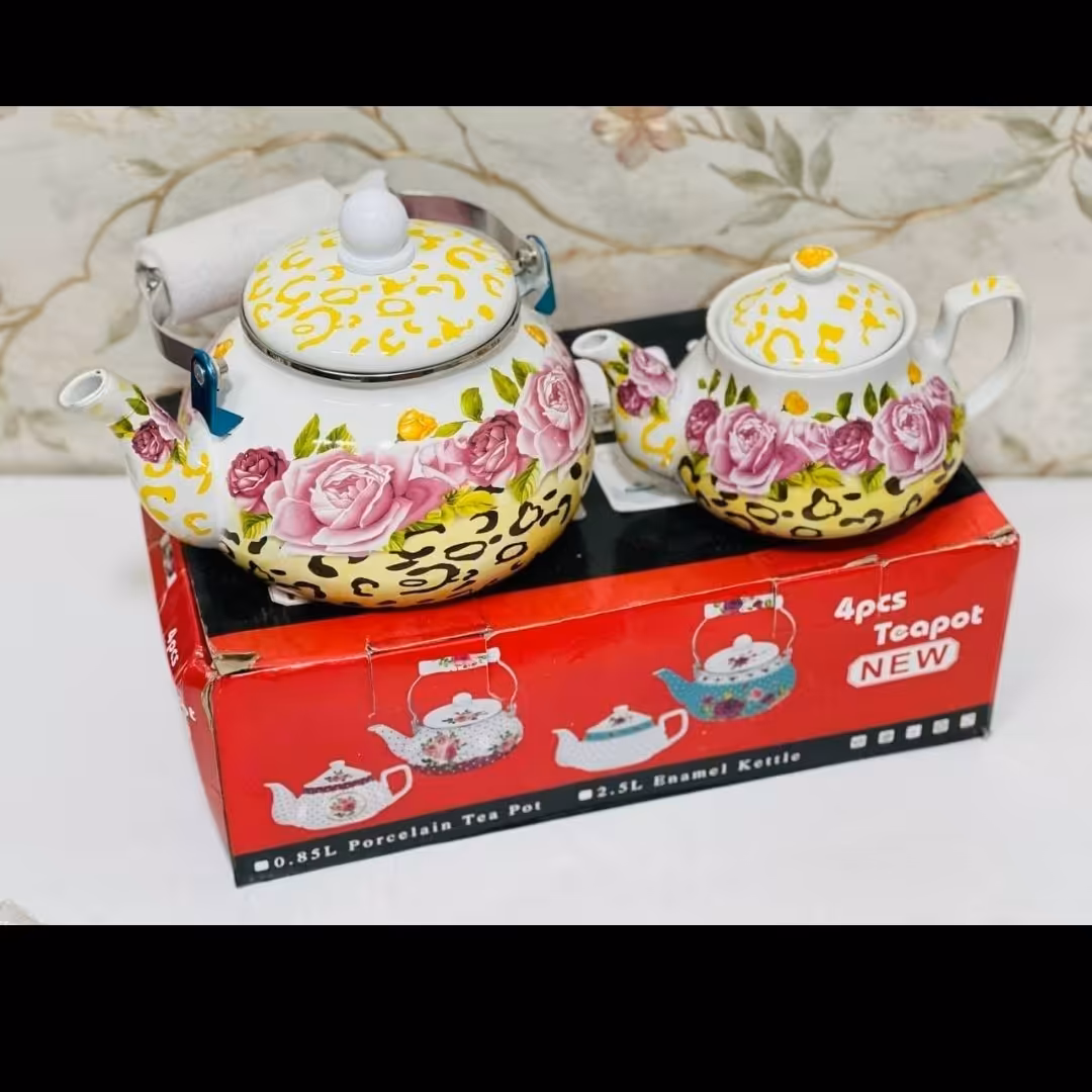 کتری قوری لعابی گلدار