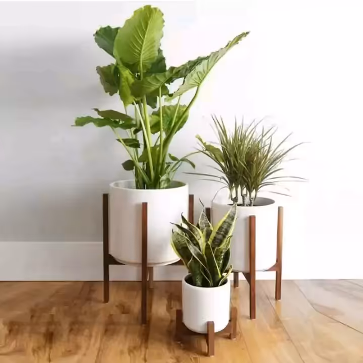 استند و ست سه تایی پایه گلدان چوبی چوب روس صد آب پوشش سیلر کیلر