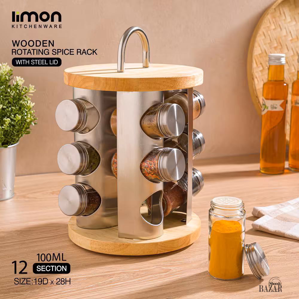 ادویه گردان 12 عددی استیل و چوب لیمون کد 2347