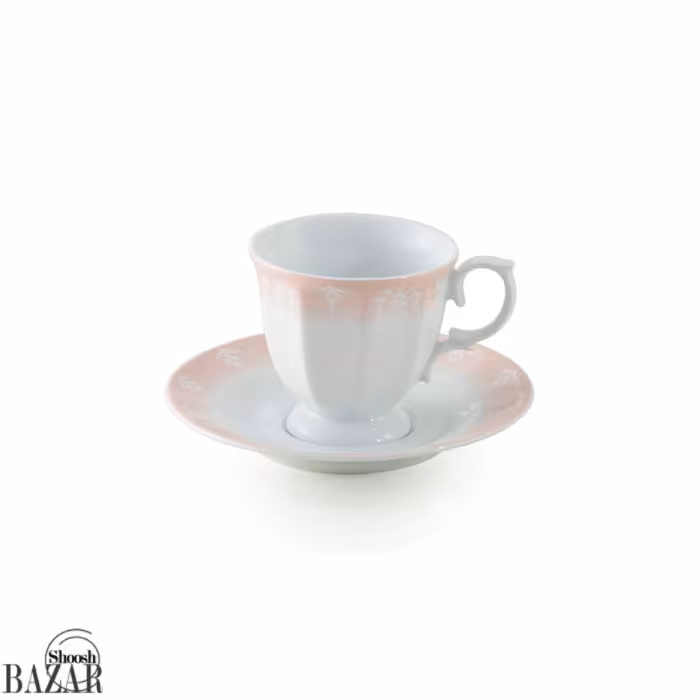 ست فنجان و نعلبکی چینی زرین مدل آواسیس صورتی سری نئوکلاسیک