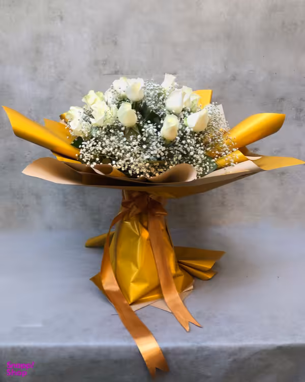 دسته گل گرد رز هلندی سفید کد W001