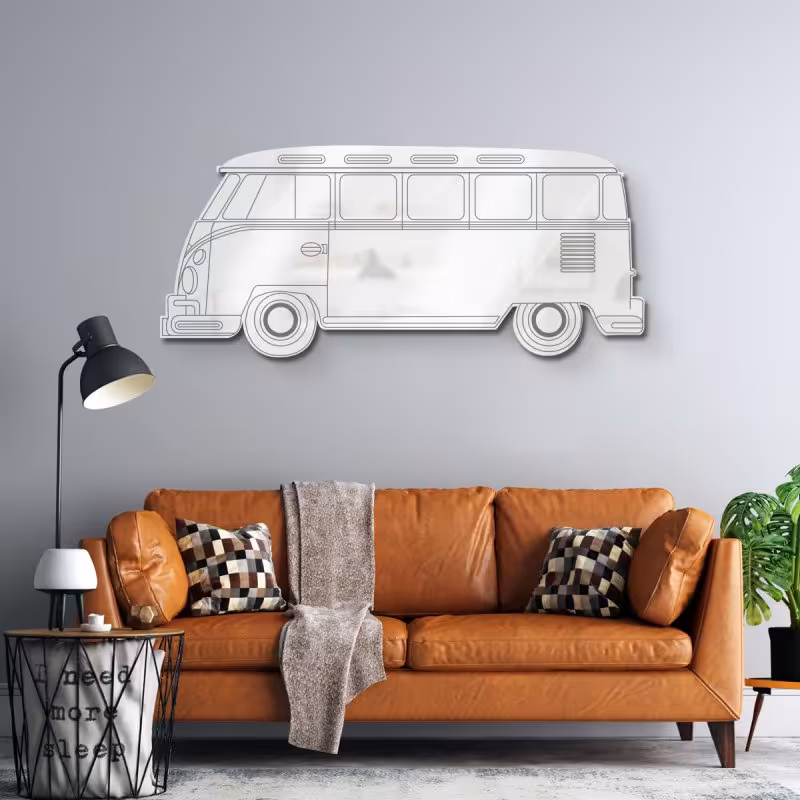 آینه دکوراتیو مولتی استایل، طرح فولکس واگن،در دو رنگ طلایی و نقره ای، ابعاد 35 در 30