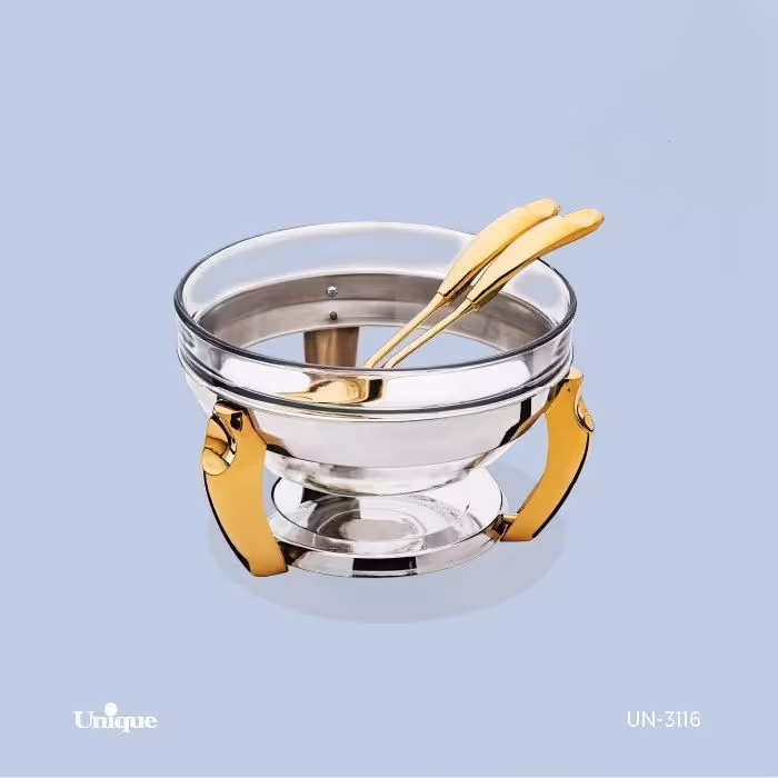 سوفله سالاد با قاشق و چنگال پافیلی یونیک طلایی کد un-3116