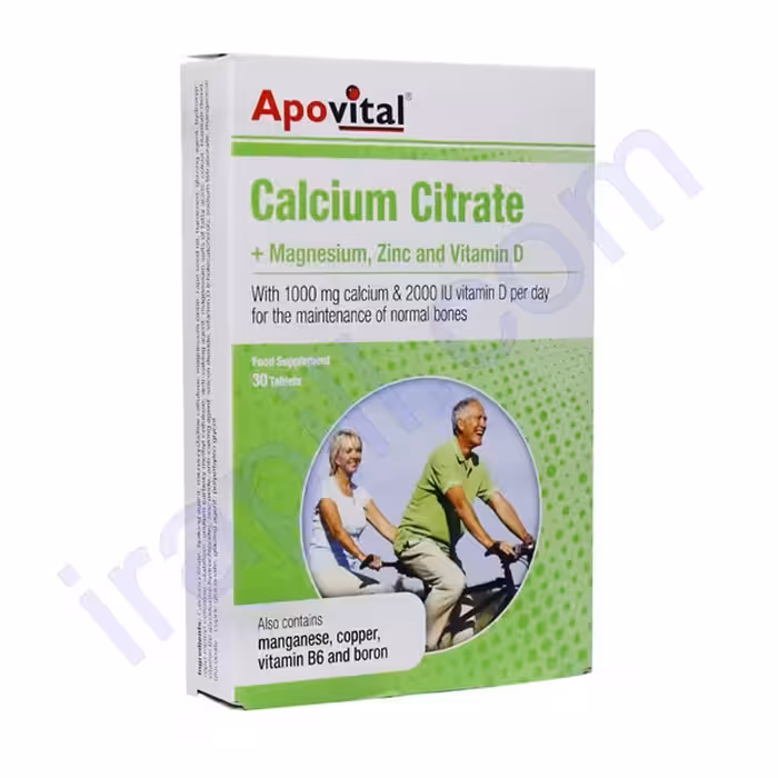 قرص کلسیم سیترات همراه با منیزیم زینک و ویتامین D آپوویتال 30 عدد
