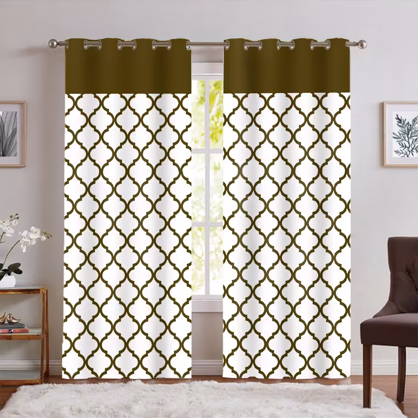 پرده پانچی پترنی سنتی رنگ سبز زیتونی SA-5937