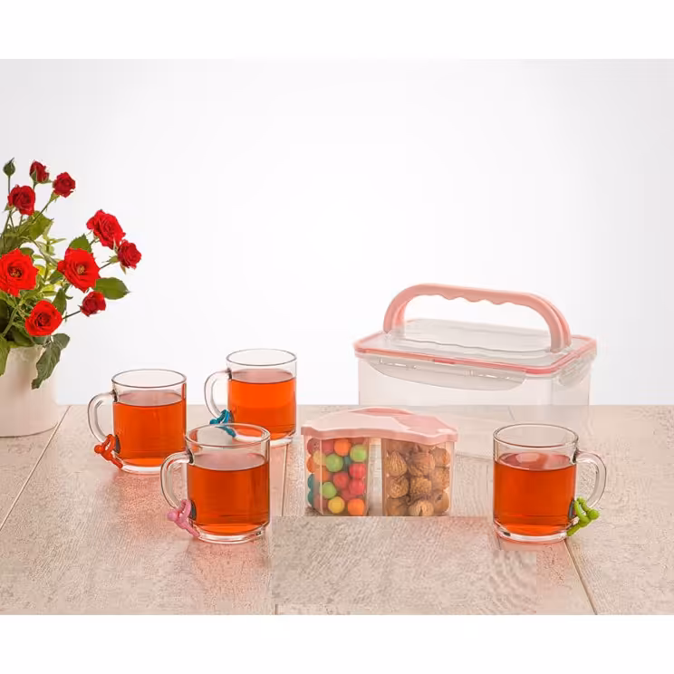 ست چای خوری مسافرتی چهارنفره دسته دار  لیمون