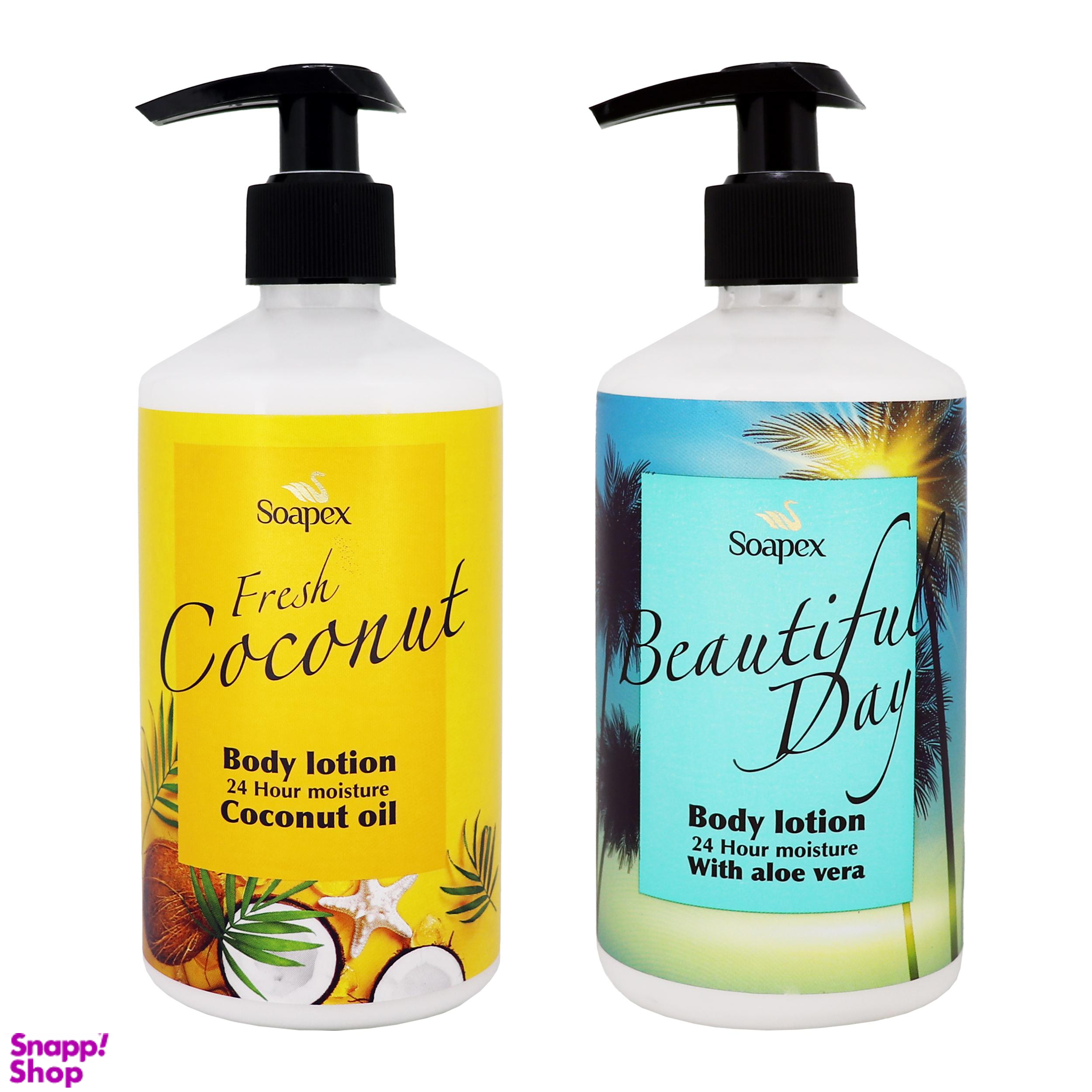 لوسیون بدن سوپکس (Soapex) مدل Coconut Oil و Aloe vera حجم 350 میلیلیتر