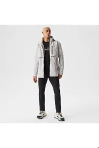 کاپشن خاکستری مردانه مانتو کلاهدار اورجینال Lacoste