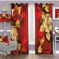 پرده پذیرایی دو قواره پانچ گلدار طرح گلهای مصنوعی رُز کد S2422
