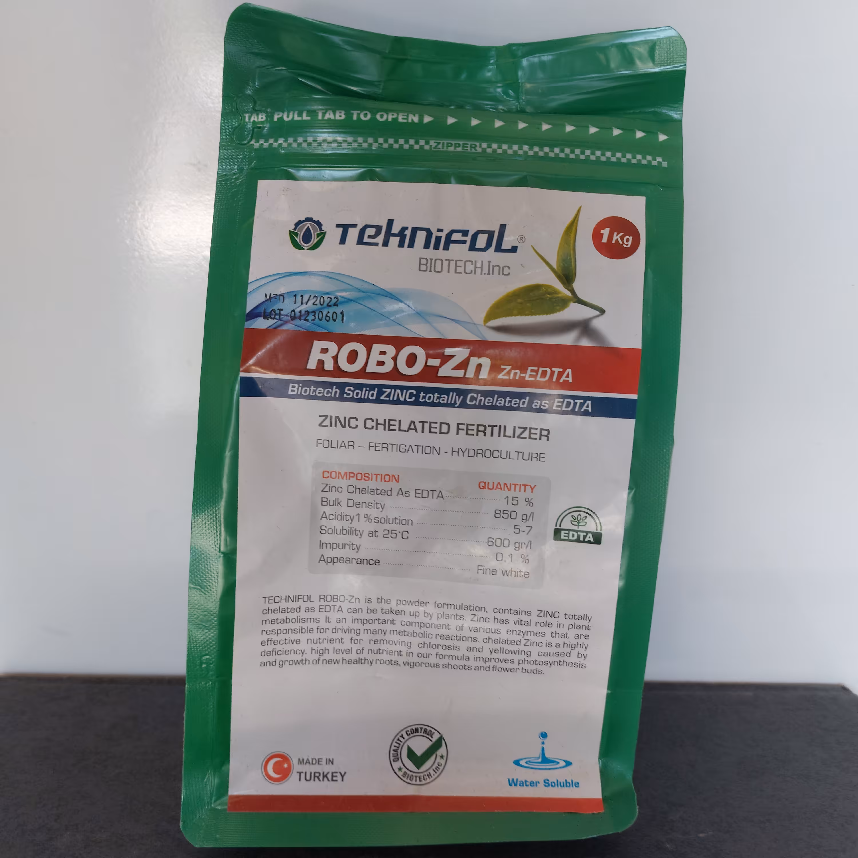 کود کلات روی 15 درصد ترکیه ای مخصوص محلول پاشی بسته بندی یک کیلوگرمی