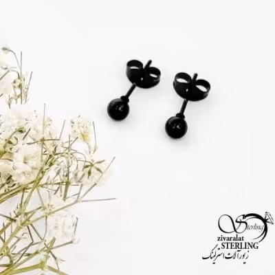 گوشواره استیل میخی گوی مشکی کد 17435