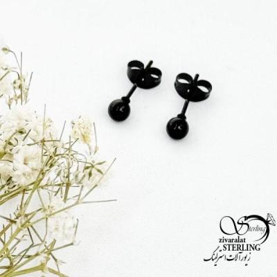 گوشواره استیل میخی گوی مشکی کد 17435
