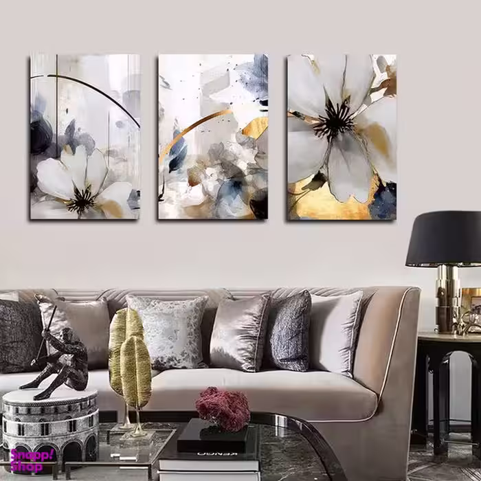 تابلو شاسی بکلیت طرح نقاشی مدرن آبرنگی گل مدل SH-1594 مجموعه 3 عددی