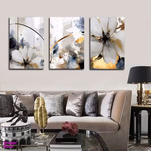 تابلو شاسی بکلیت طرح نقاشی مدرن آبرنگی گل مدل SH-1594 مجموعه 3 عددی