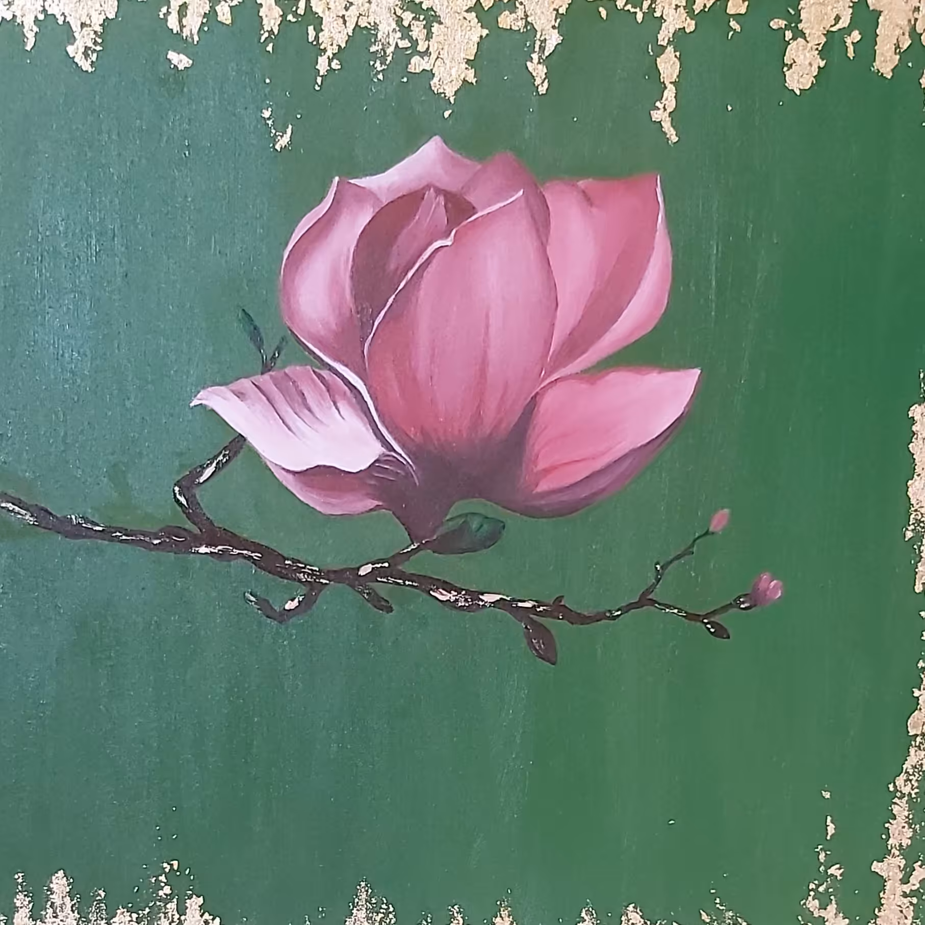 تابلو رنگ روغن گل کار شده با ورق طلا 50در50