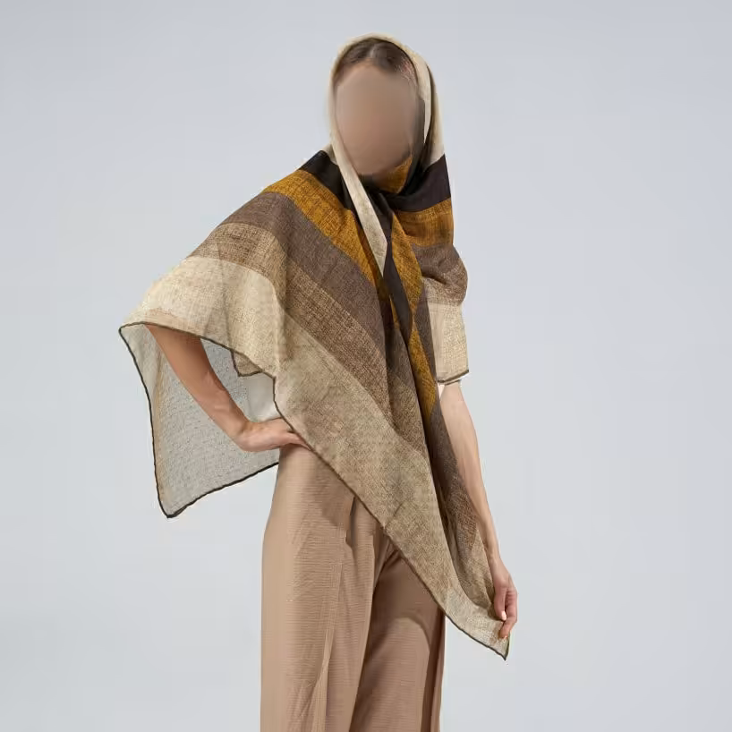 روسری گارزا ژاکارد دست‌دوز.    نخی