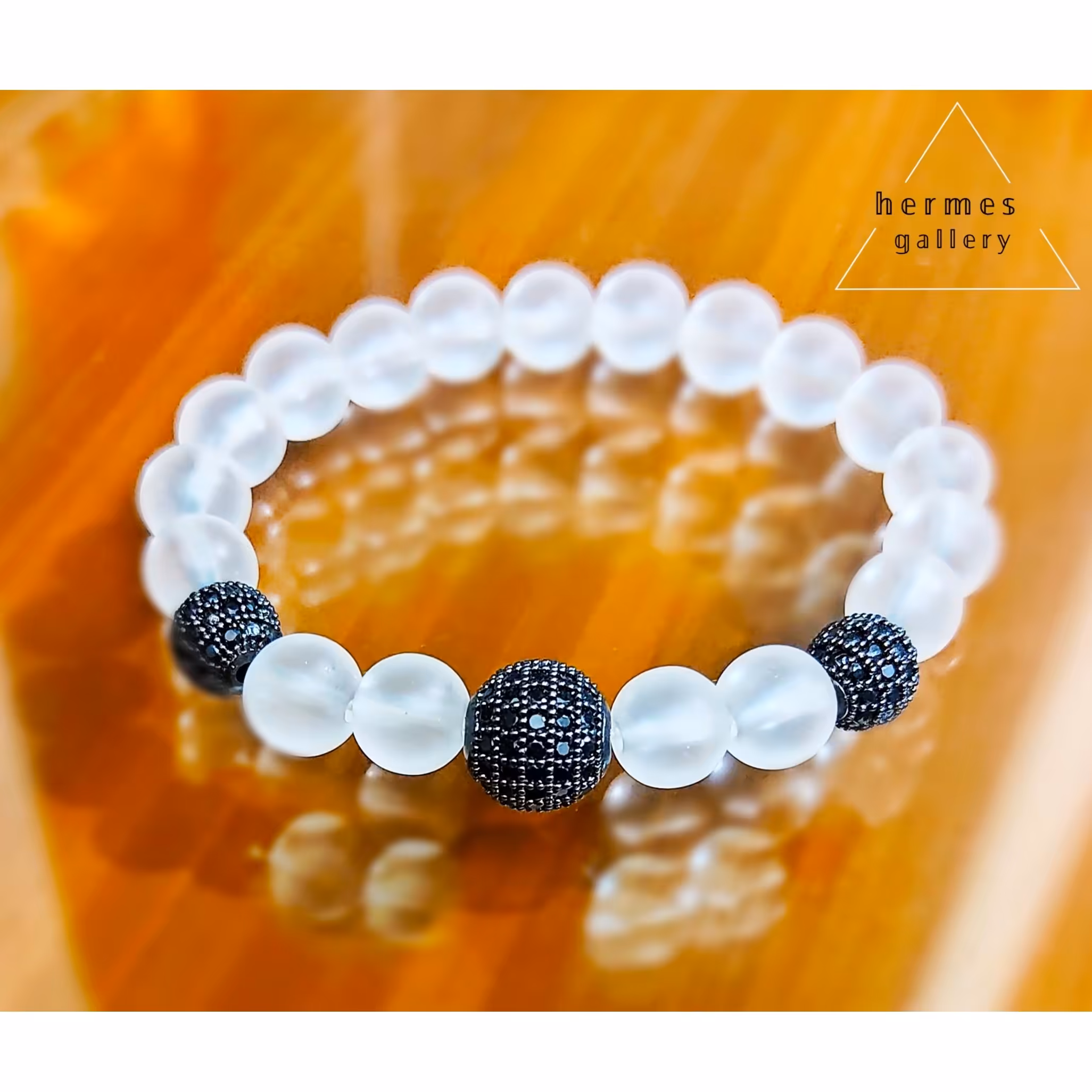 دستبند سنگ اونیکس و گوی سواروسکی