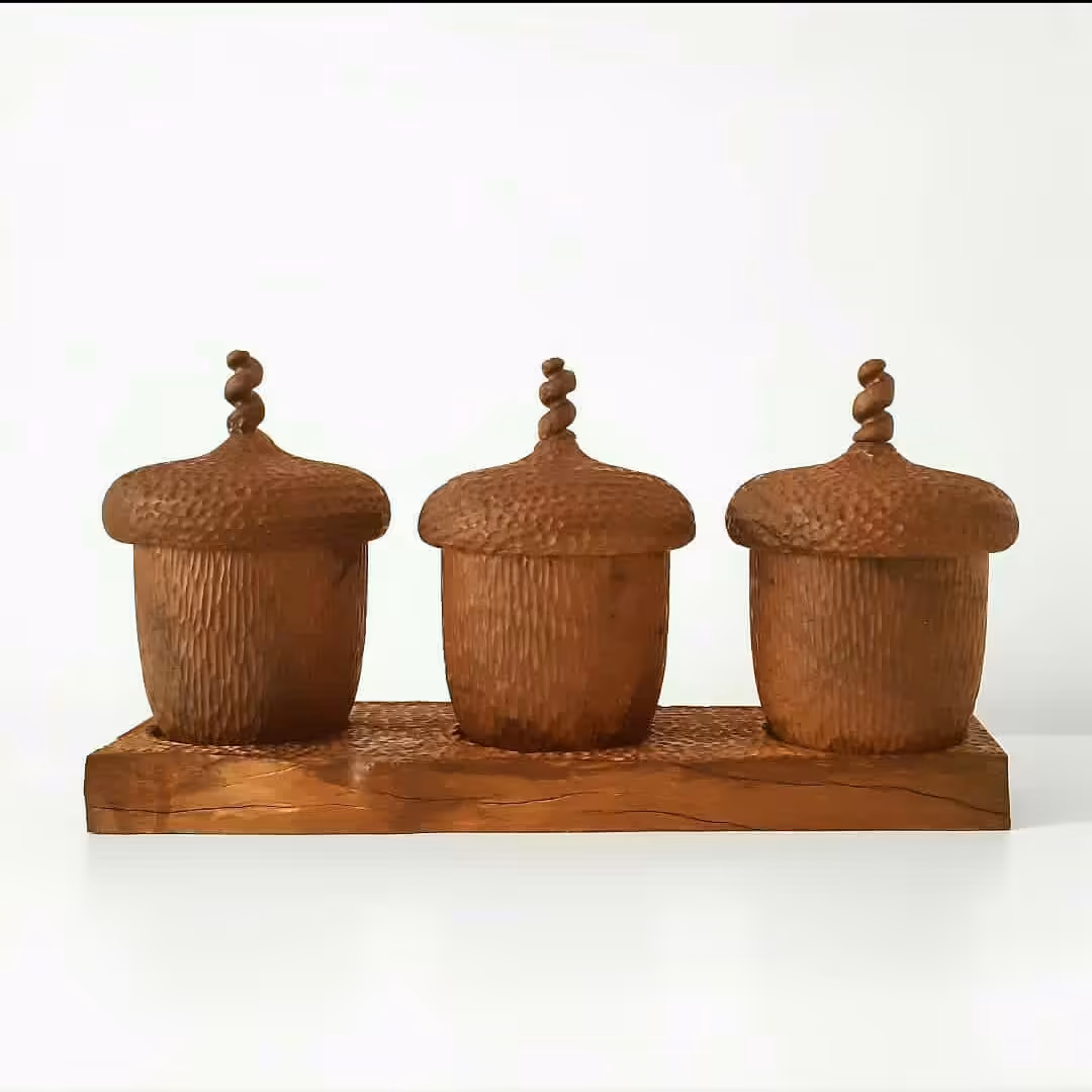 ظرف سه تیکه دست ساز  مناسب تنقلات ساخته شده از چوب گردو