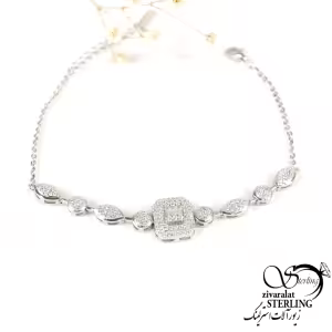 دستبند نگین دار نقره وسط مربع کد 9240