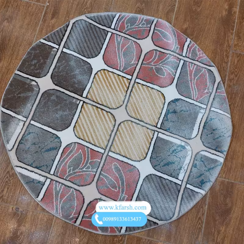 فرش گرد کاشان فانتزی (صورتی طوسی)