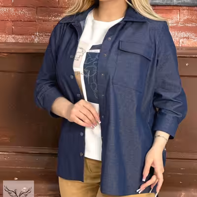 شومیز اسپورت‌مجلسی جین کتان کاغذی سایزبزرگ(موجودی سوال شود)