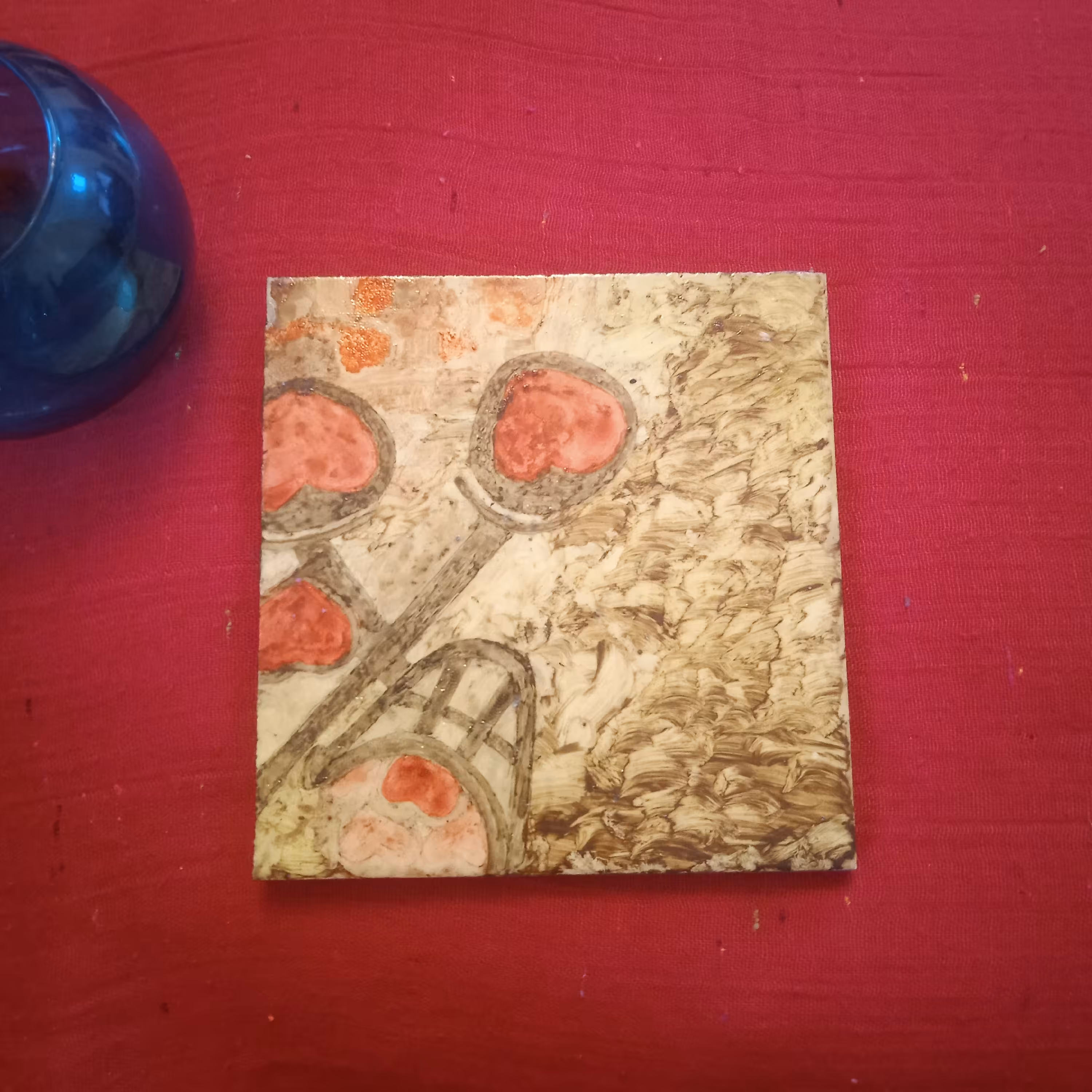 نقاشی روی کاشی و سرامیک طرح فانتزی دوچرخه ابعاد 13.5 در 13.5 سانتی متر