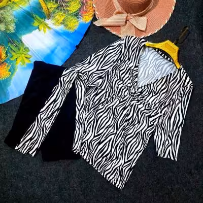 بلوز شلوار جلو گره ای گورخری