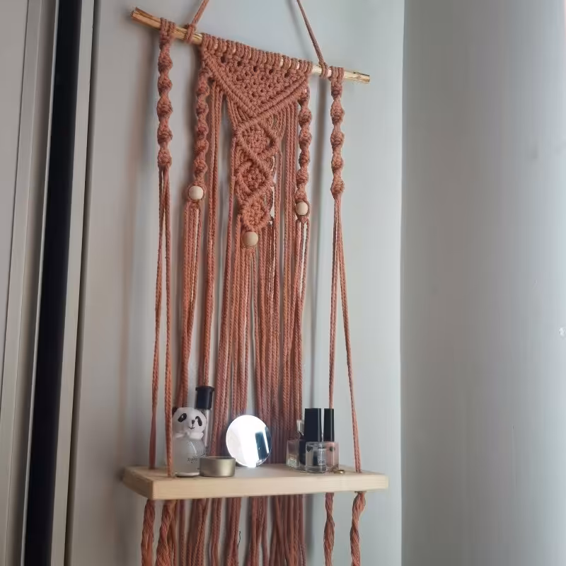 شلف مکرومه سایز 45در 80 رنگ کالباسی صورتی